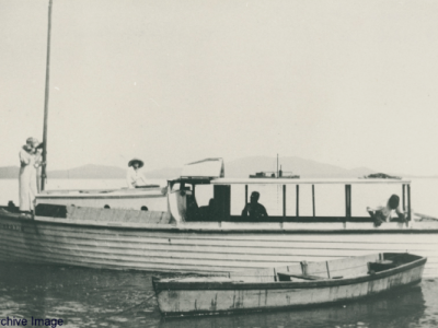 the  tomboy   the first of jim butler s boat  which plied between brammo bay and hull river cc libraries